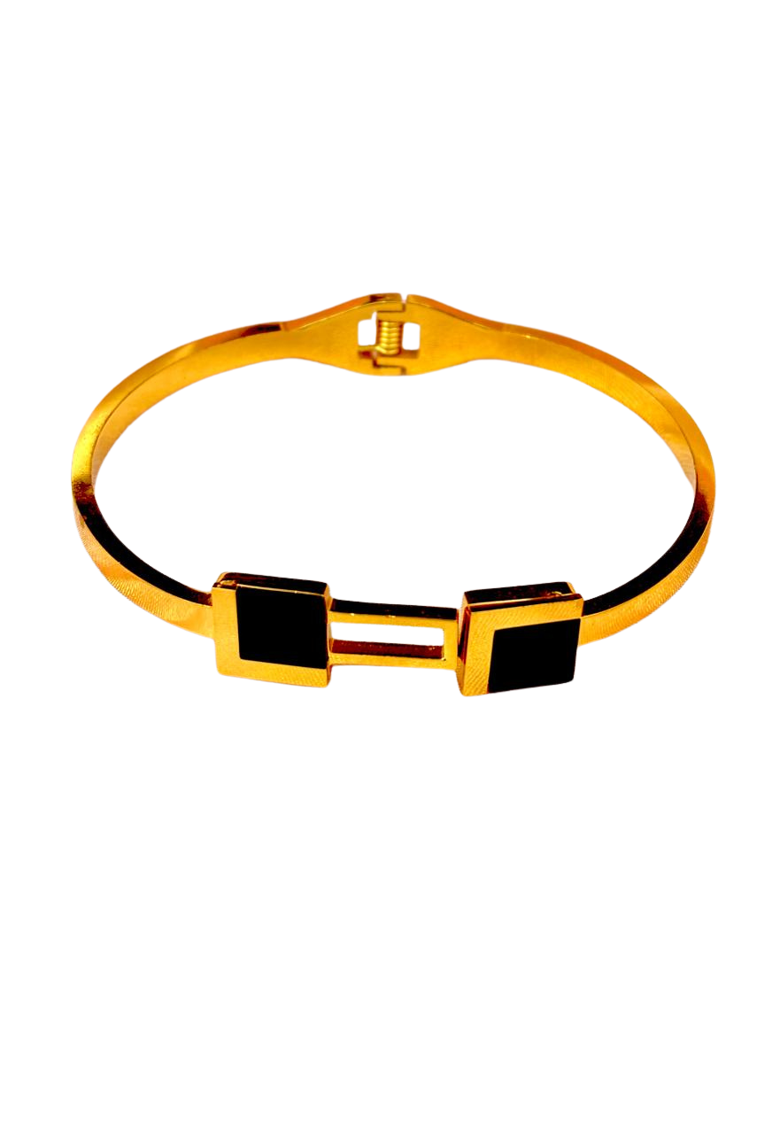 Black Enamel Geometric Link Bracelet (Korean Style)