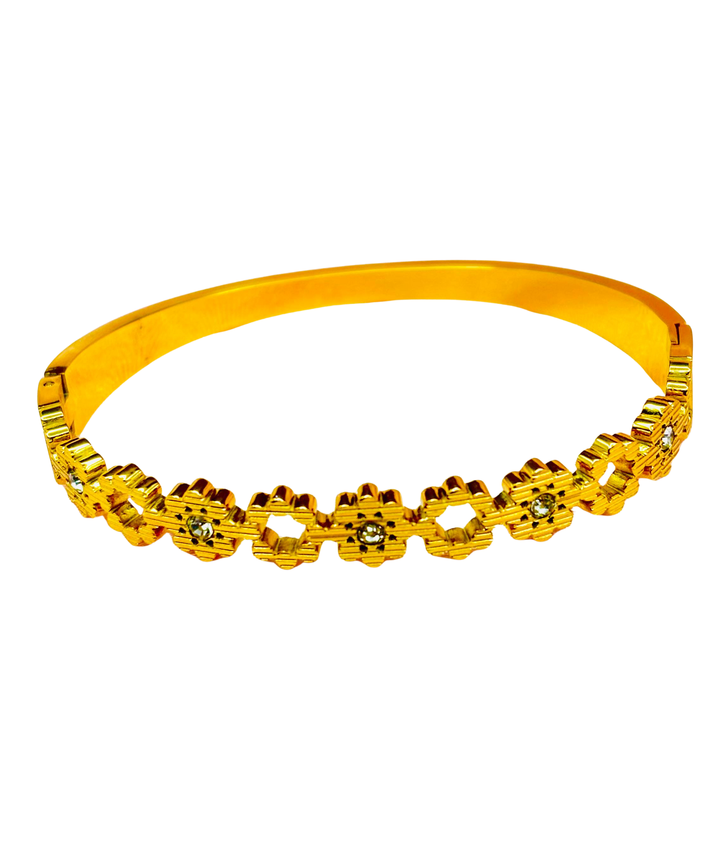 Floral Crystal Bracelet – Gold Bloom Elegance