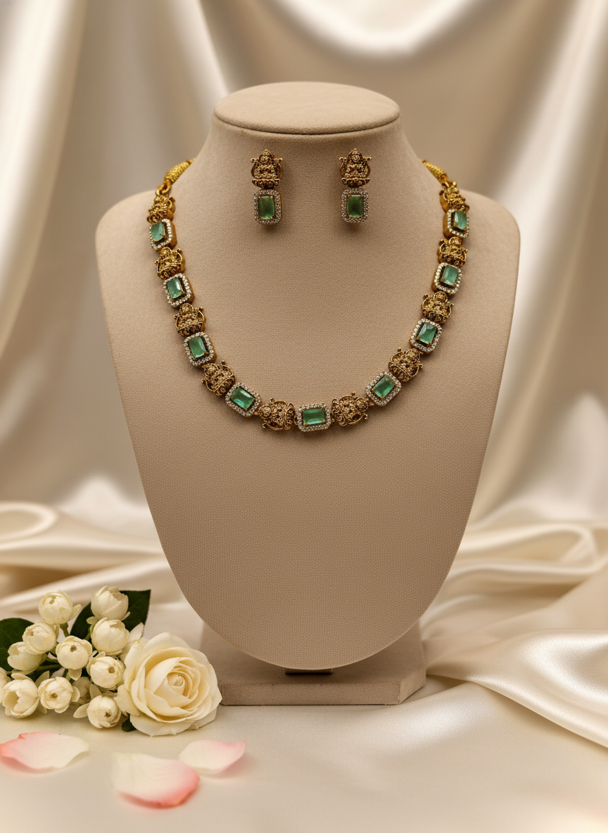 Emerald Lakshmi AD Necklace Set