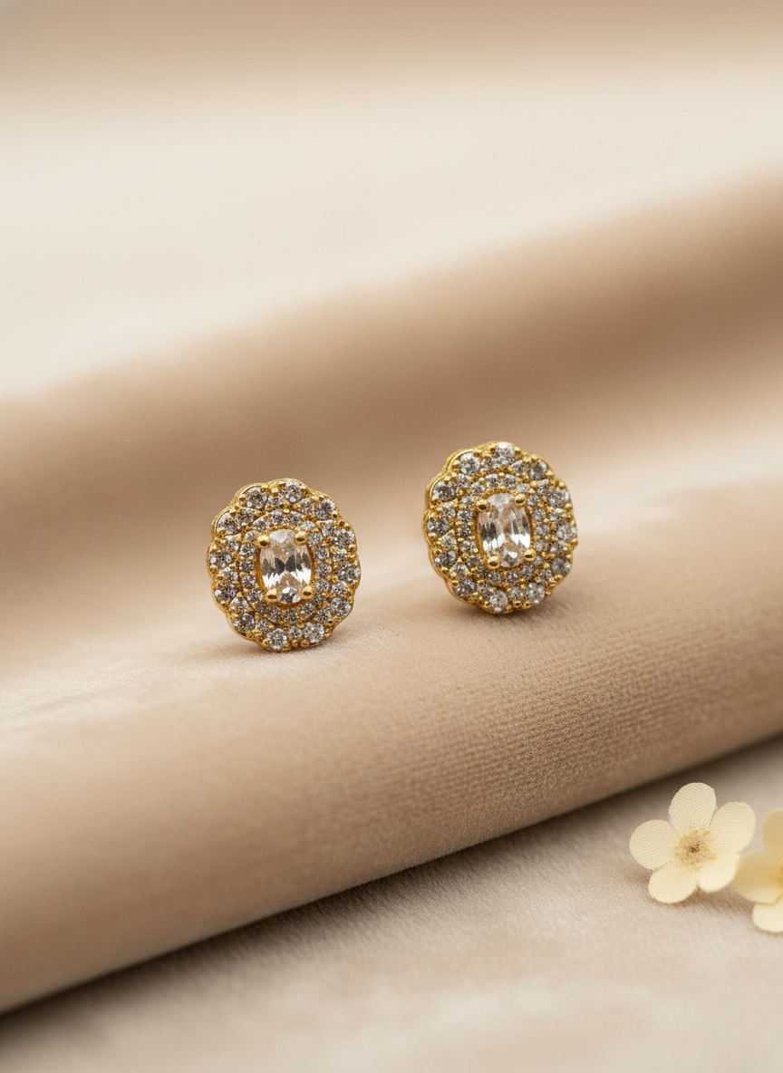 Classic Gold AD Stud Earrings – Timeless Sparkle