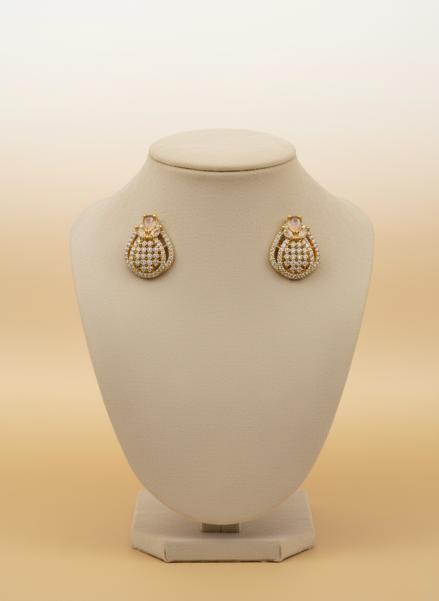 Rose Quartz AD Stud Earrings – Blush Glow