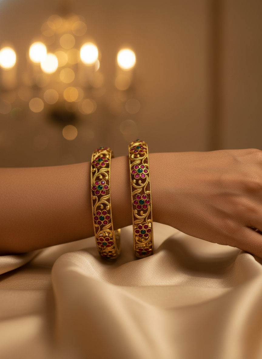 Antique Floral Filigree Bangles (Set of 2)