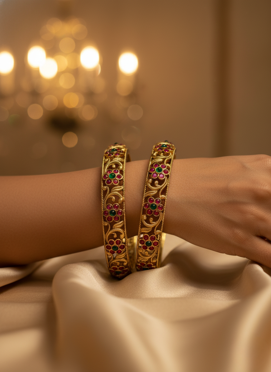 Antique Floral Filigree Bangles (Set of 2)