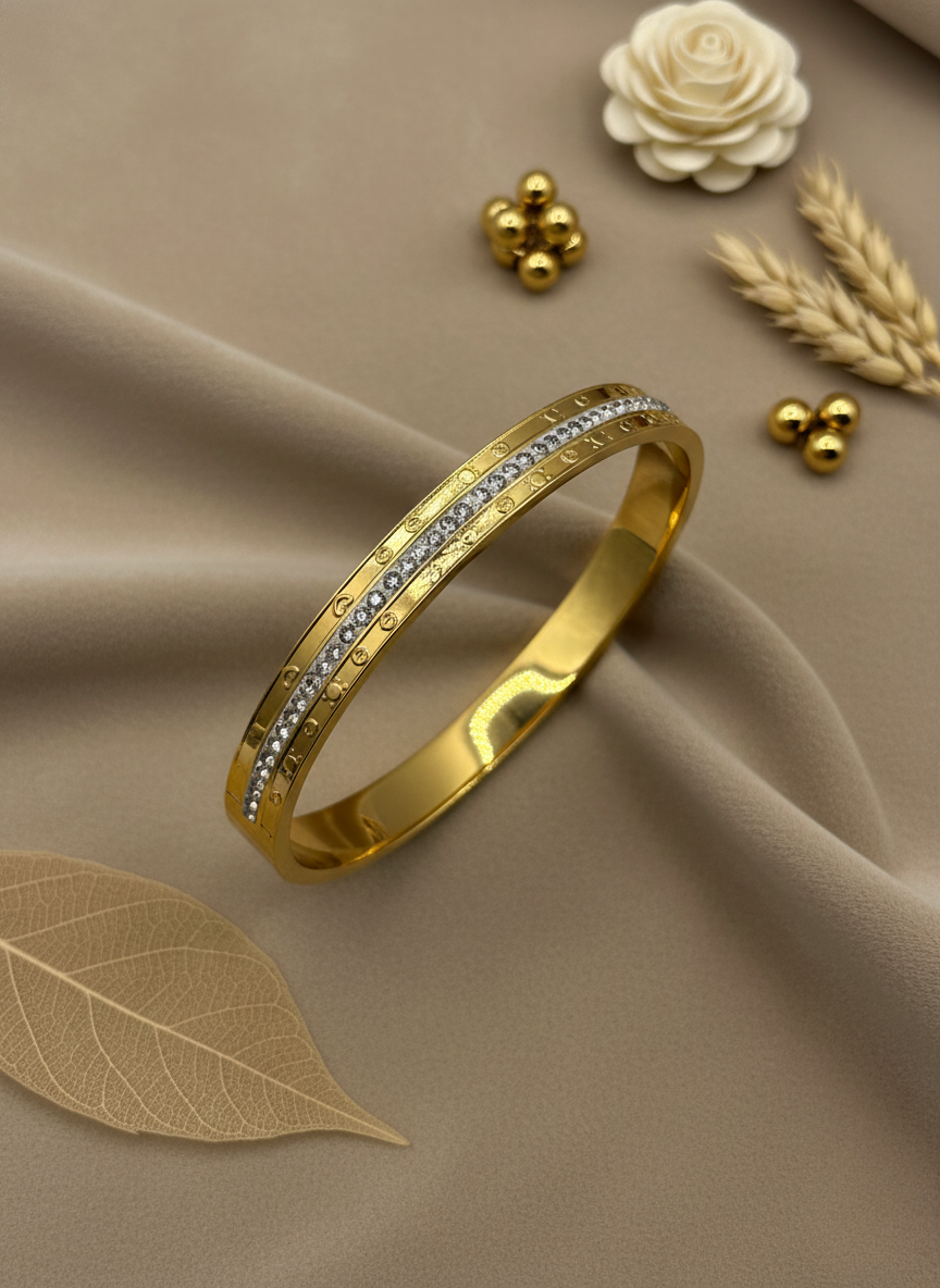 Single Row Crystal Gold Bracelet – Classic Elegance