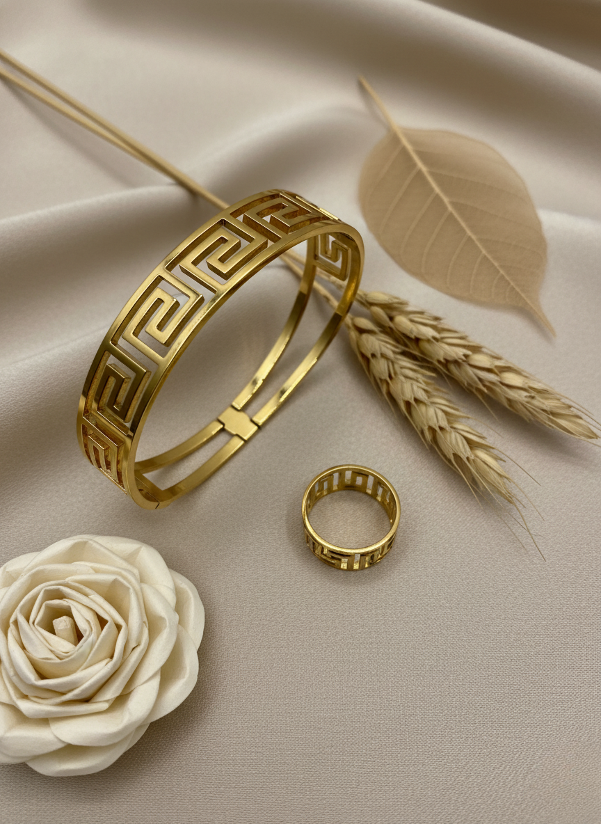 Maze Luxe Bracelet & Ring Combo (Anti-Tarnish Korean Finish)