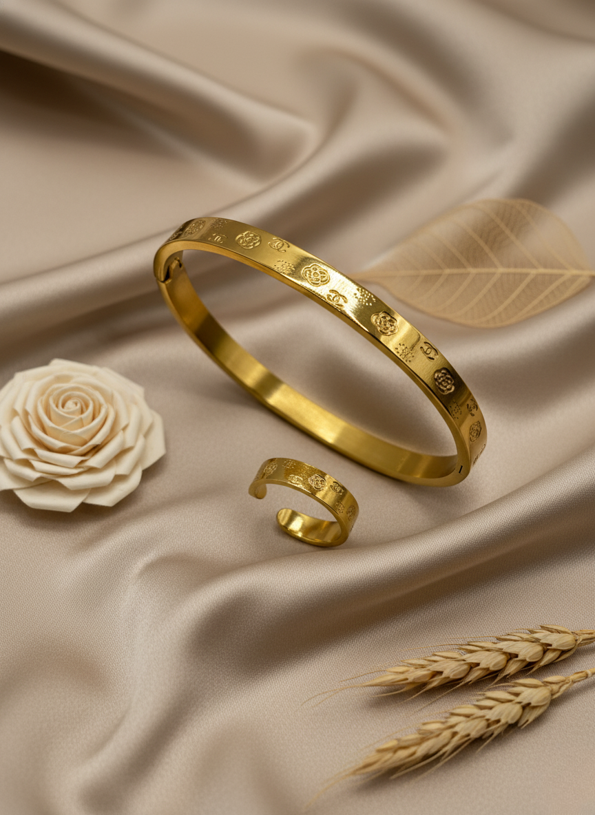 Royal Bloom Bracelet & Ring Combo (Anti-Tarnish Korean Style)