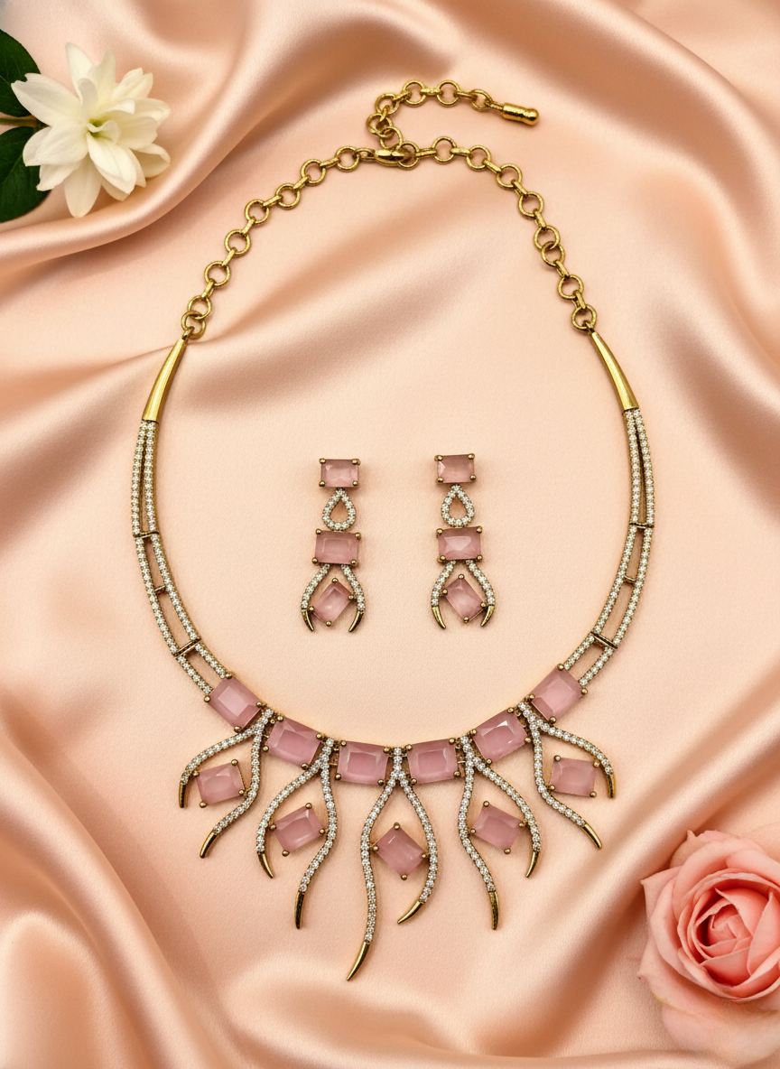Pink Blush AD Hasli Necklace Set
