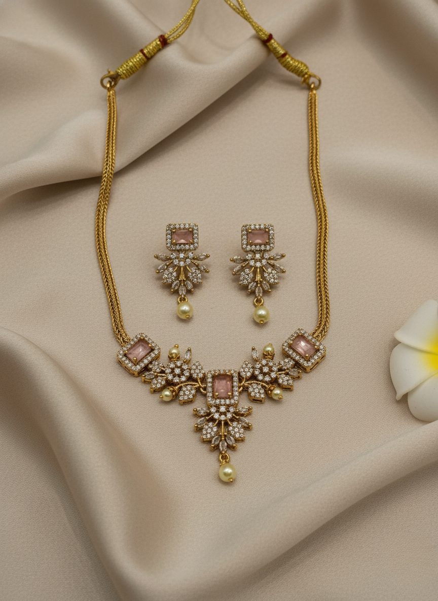 Kashwi Blush Bloom AD Necklace Set
