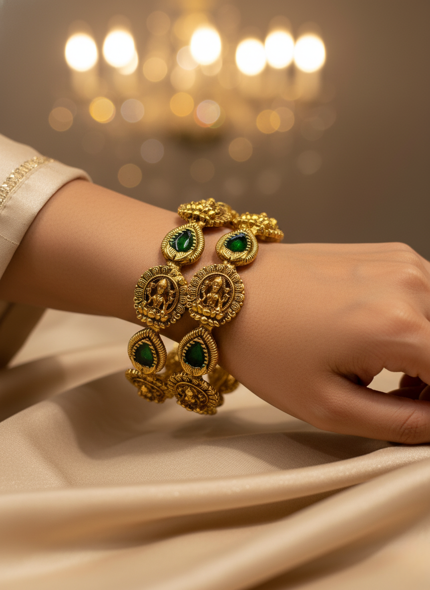 Lakshmi Motif Antique Bangles (Set of 2)