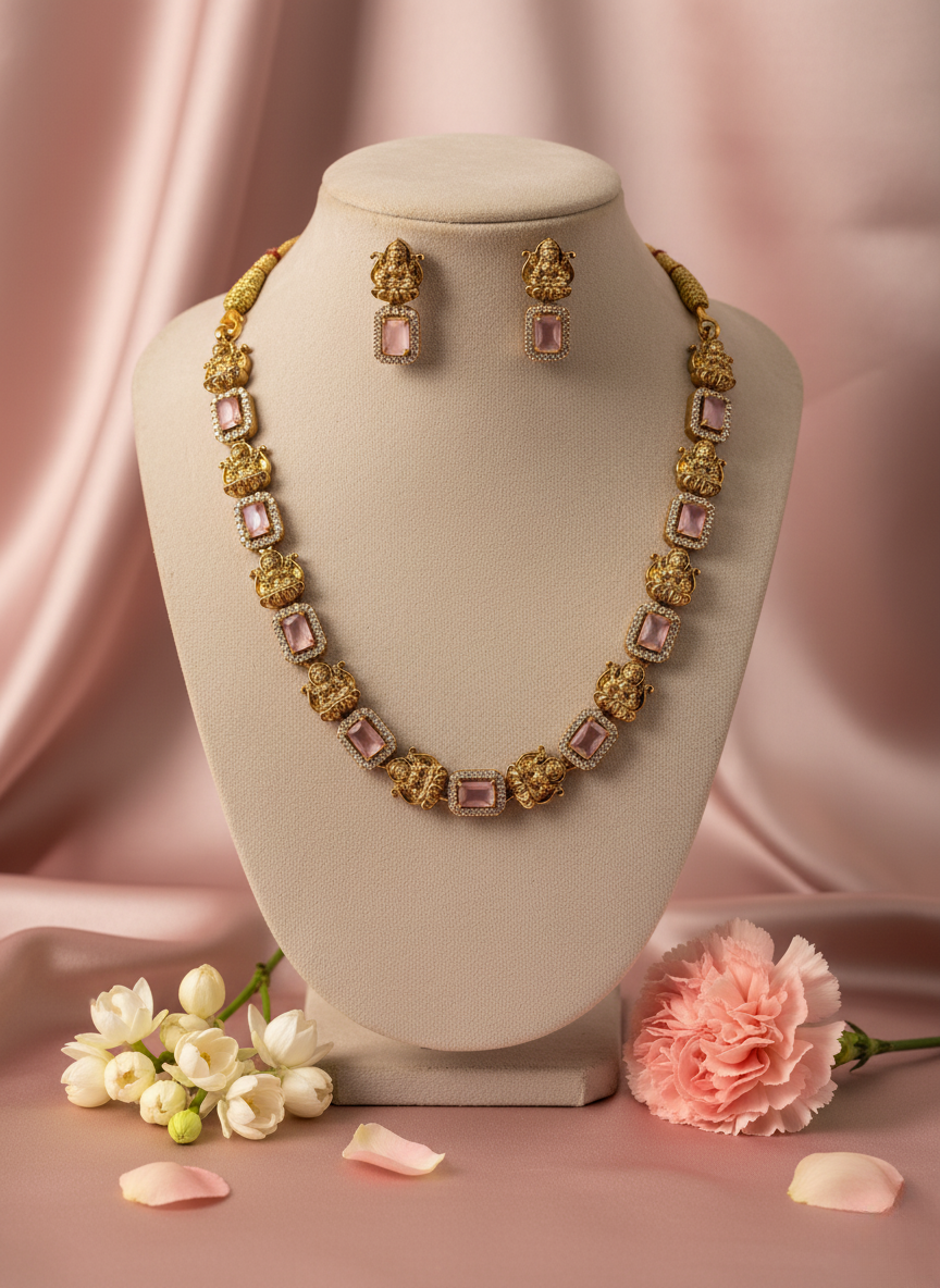 Blush Lakshmi AD Necklace Set