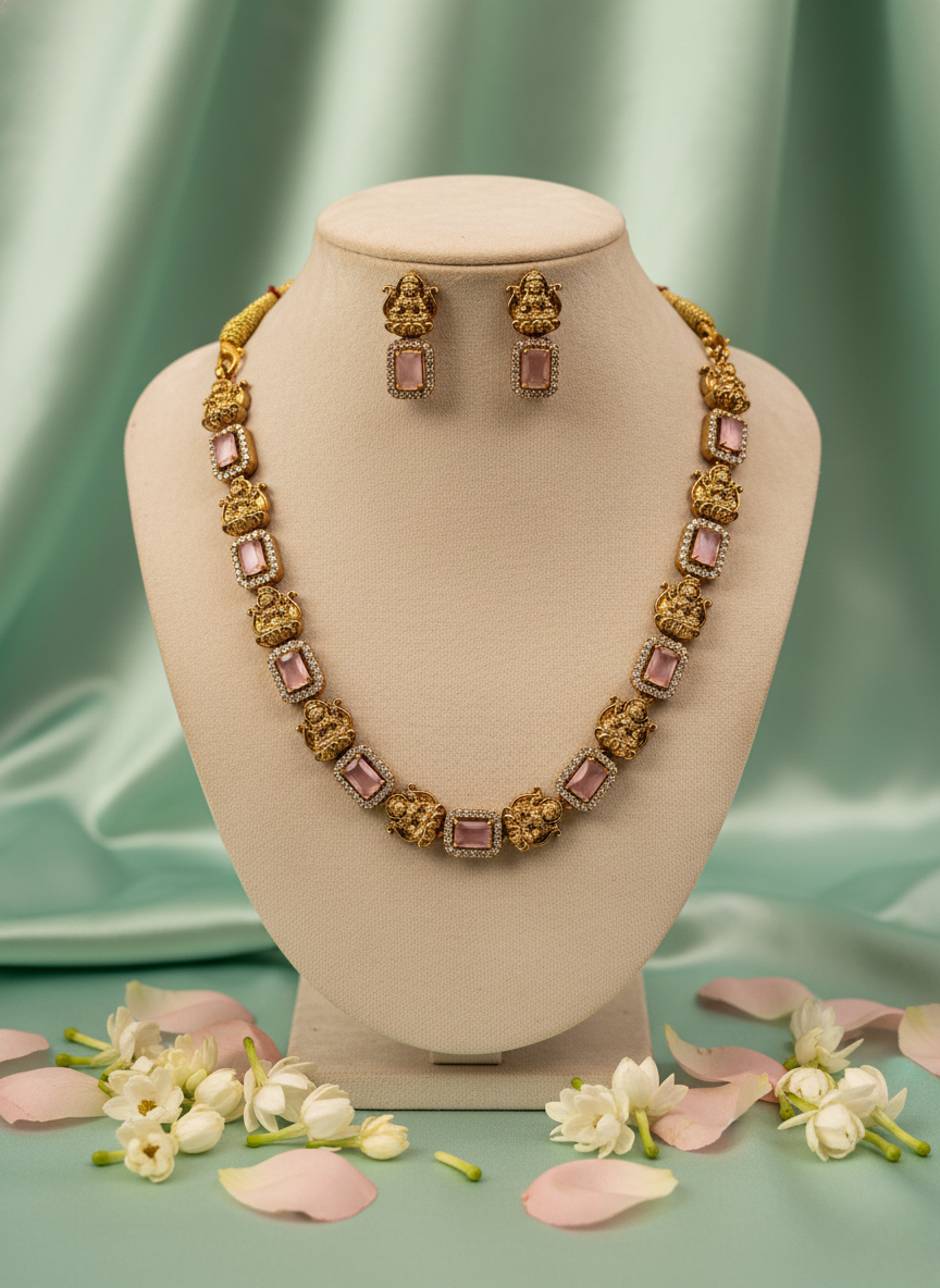 Blush Lakshmi AD Necklace Set