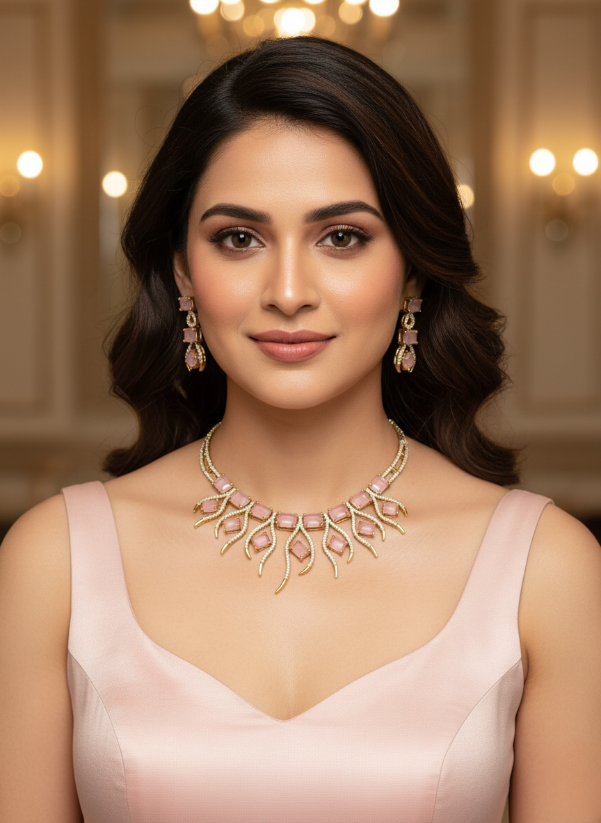 Pink Blush AD Hasli Necklace Set