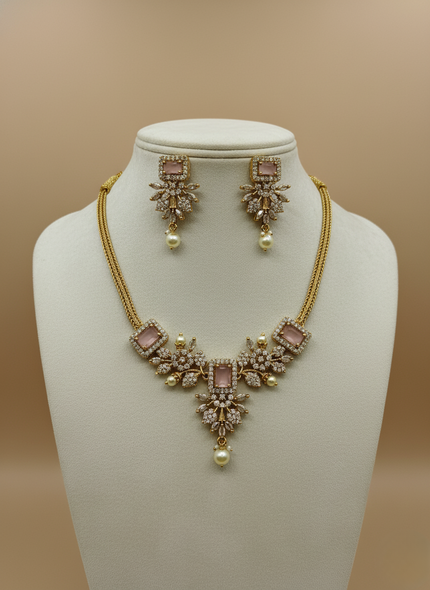 Kashwi Blush Bloom AD Necklace Set