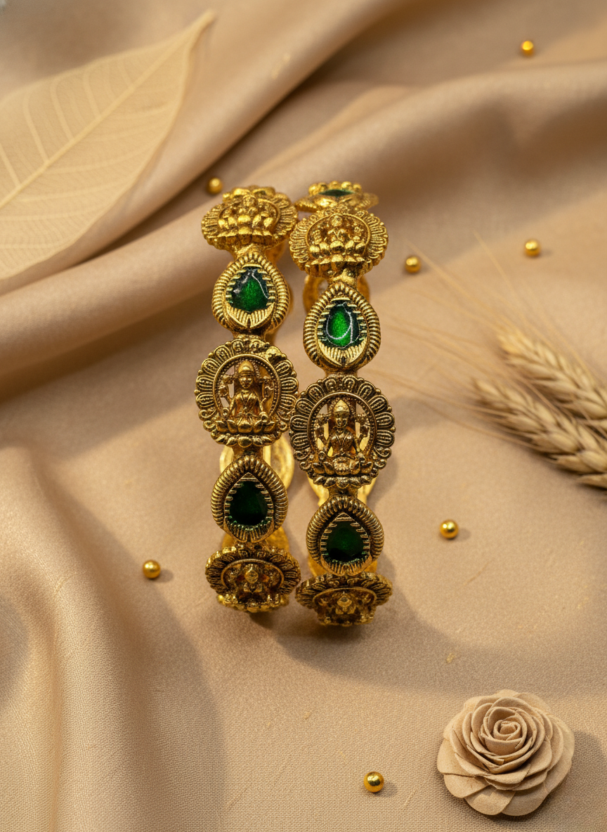 Lakshmi Motif Antique Bangles (Set of 2)