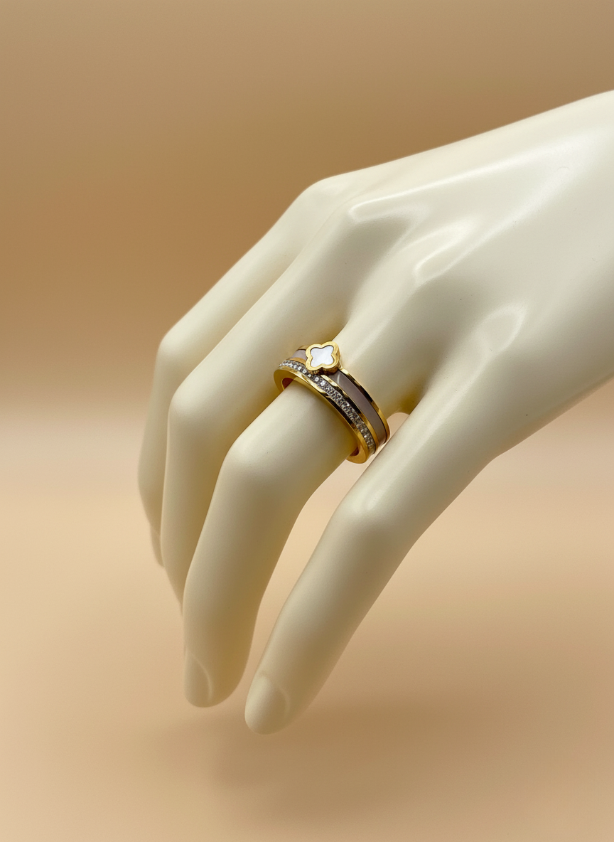 White Clover Dual Band Ring