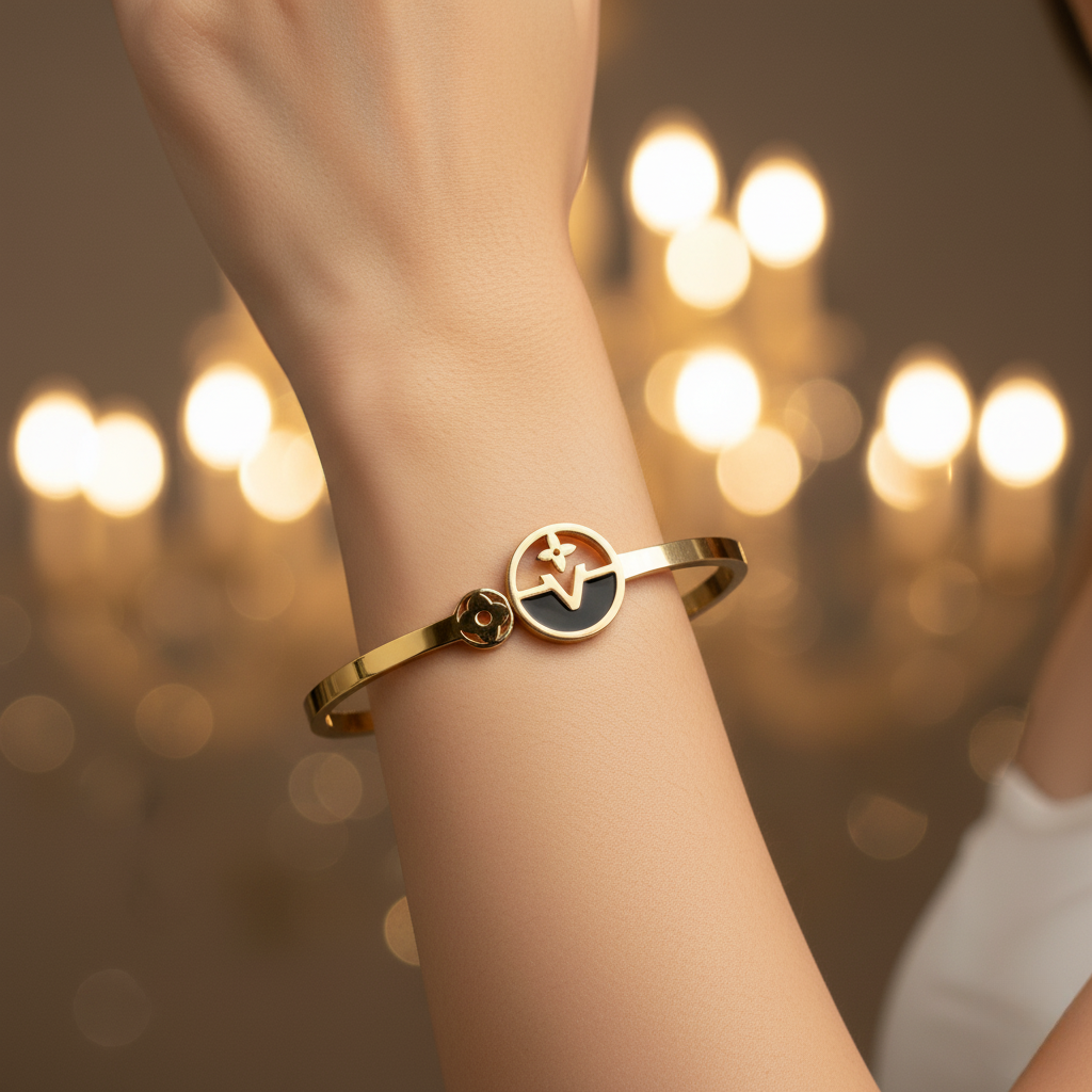 Black Enamel Circle Bracelet – Korean Minimal Chic