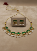 Lotus Enamel Pearl Necklace Set – Emerald Edition