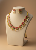 Lotus Enamel Pearl Necklace Set – Vermilion Edition