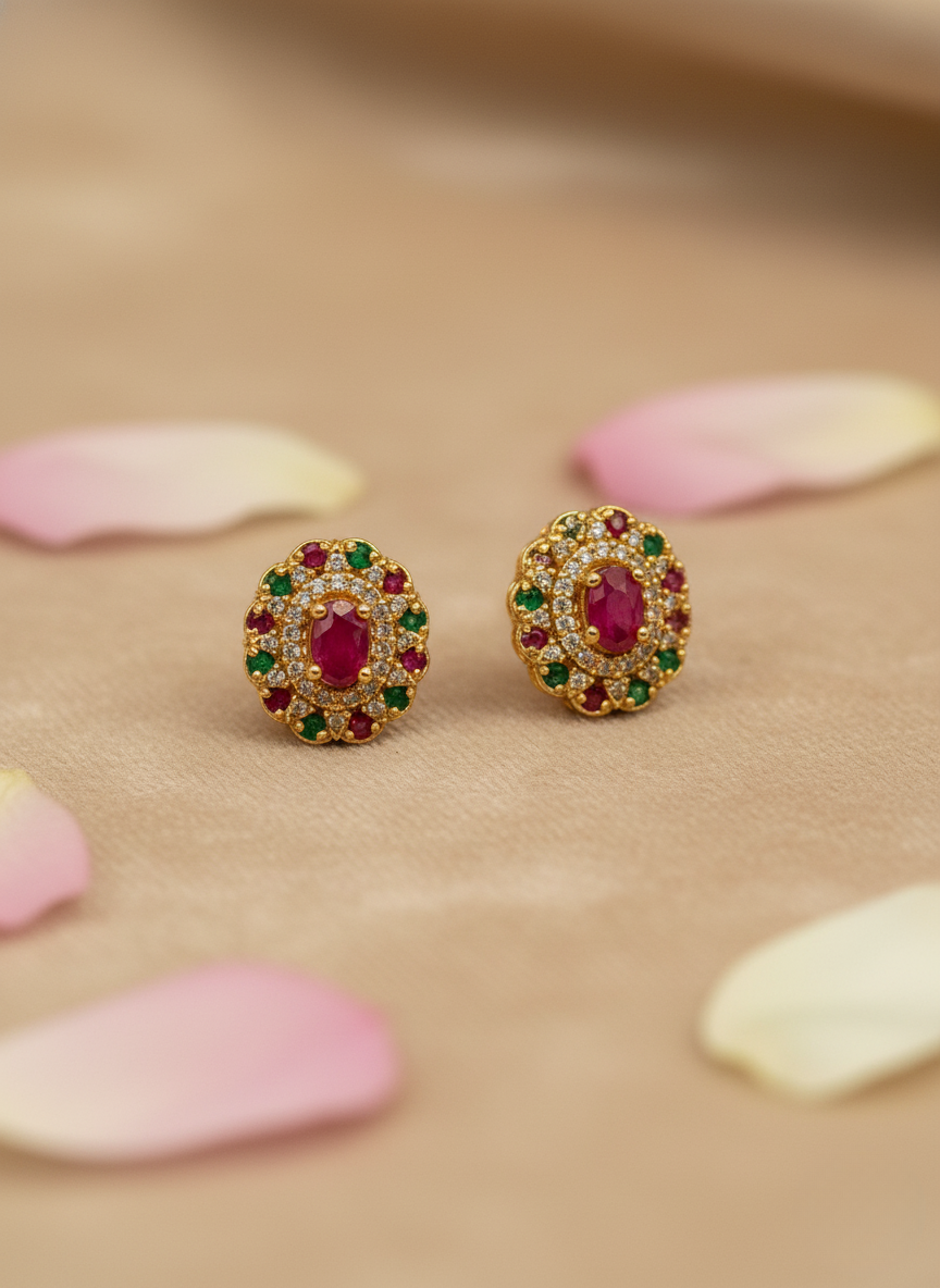 Ruby–Emerald AD Stud Earrings – Festive Radiance
