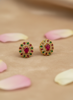 Ruby–Emerald AD Stud Earrings – Festive Radiance