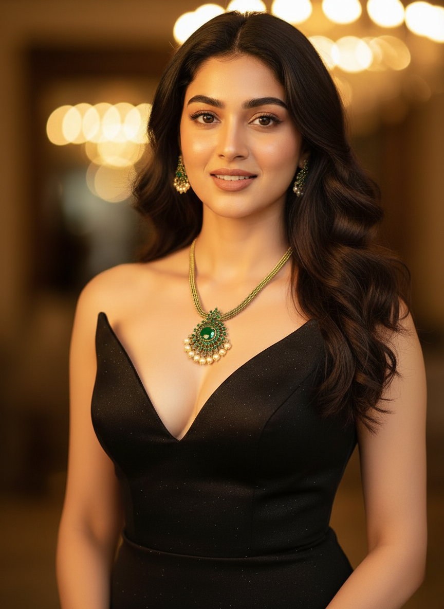 Emerald Green CZ & Pearl Necklace Set – Gold Finish