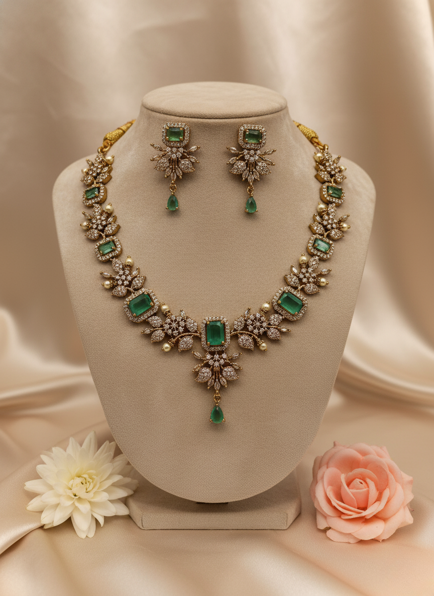 Emerald Glow AD Necklace Set