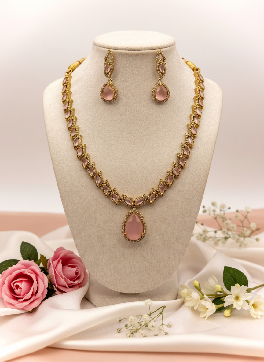 Blush Pink AD Necklace Set