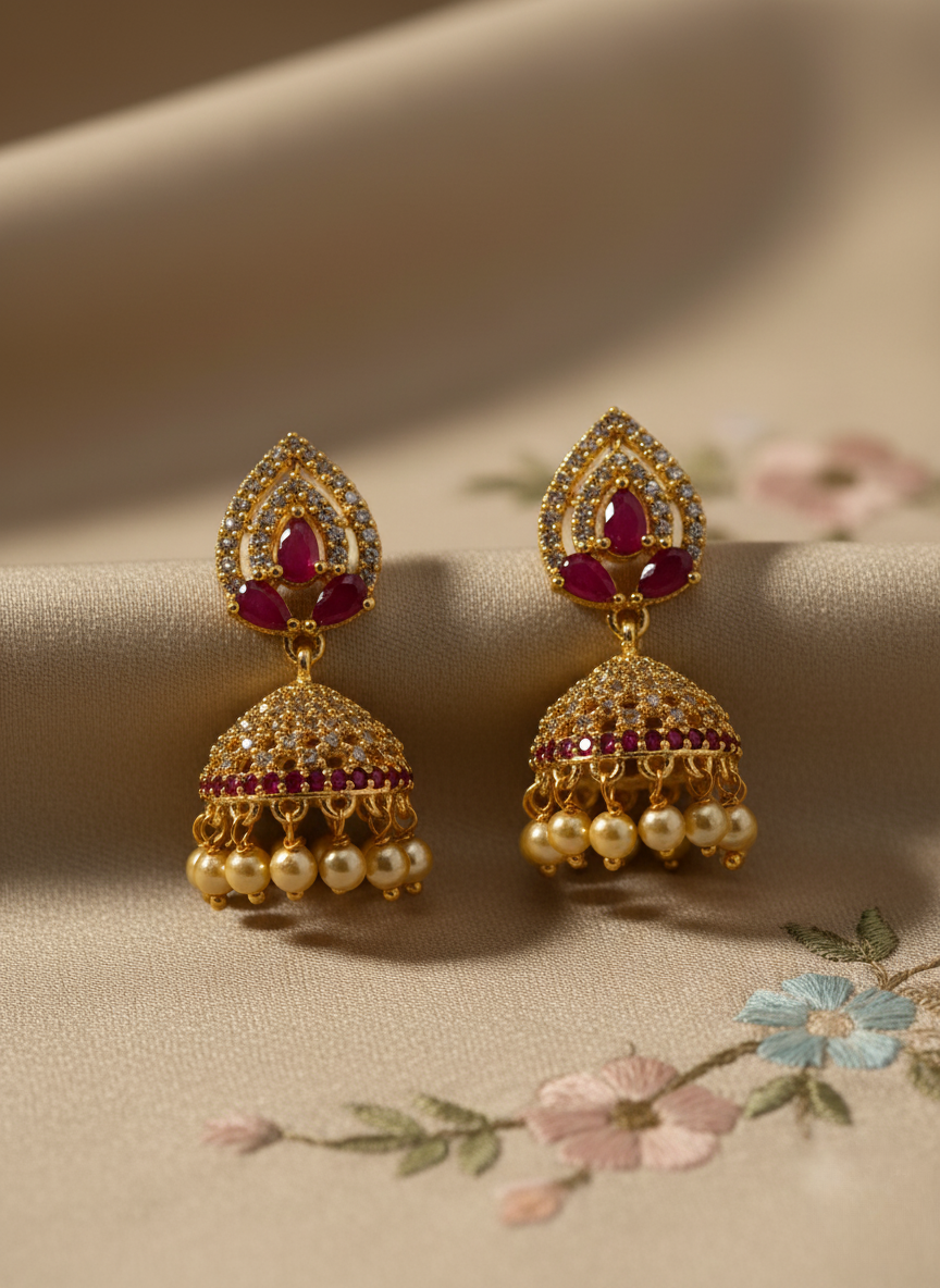 Ruby AD Jhumkis – Royal Radiance