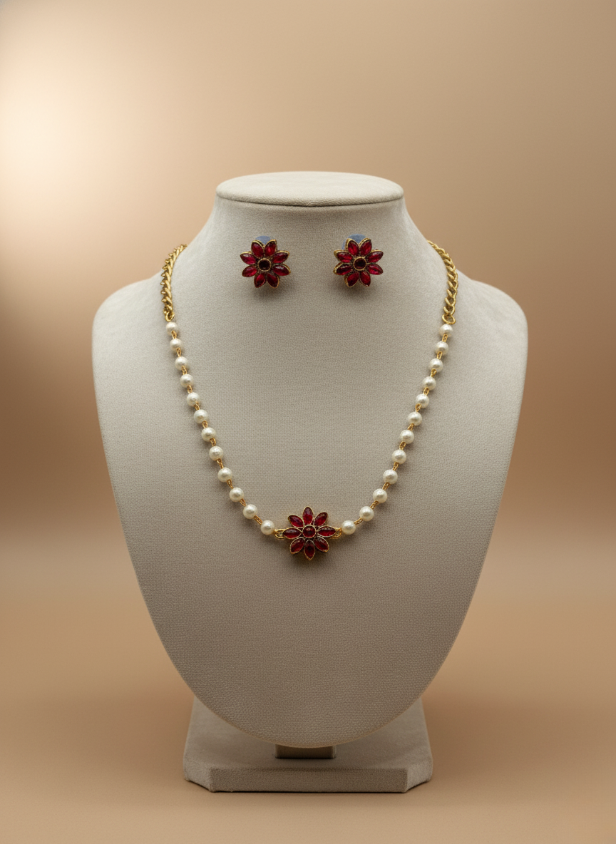 Kashwi Ruby Bloom Pearl Necklace Set