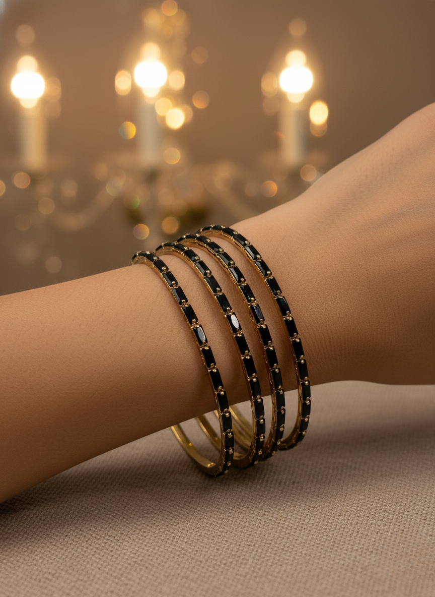 Classic Black Crystal Bangles (Set of 4)