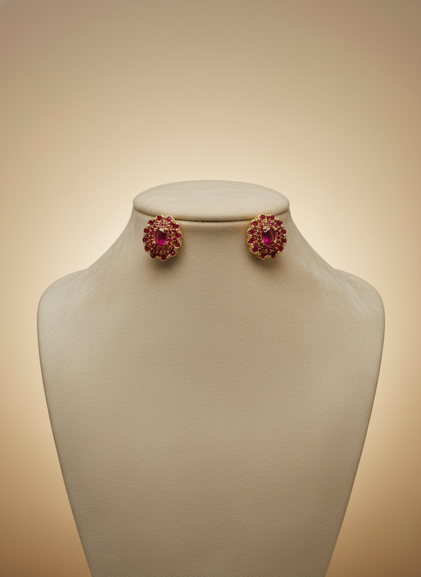 Royal Ruby AD Stud Earrings – Deep Crimson Glow