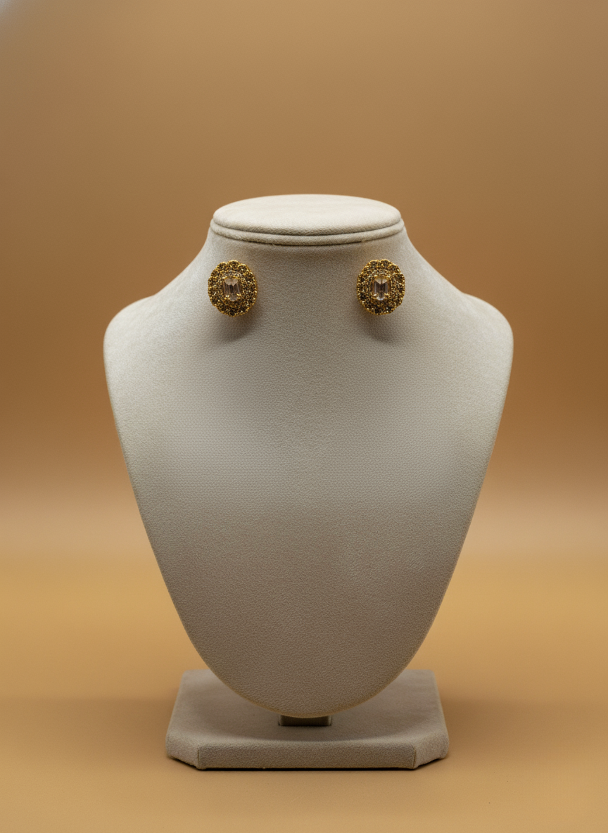 Classic Gold AD Stud Earrings – Timeless Sparkle