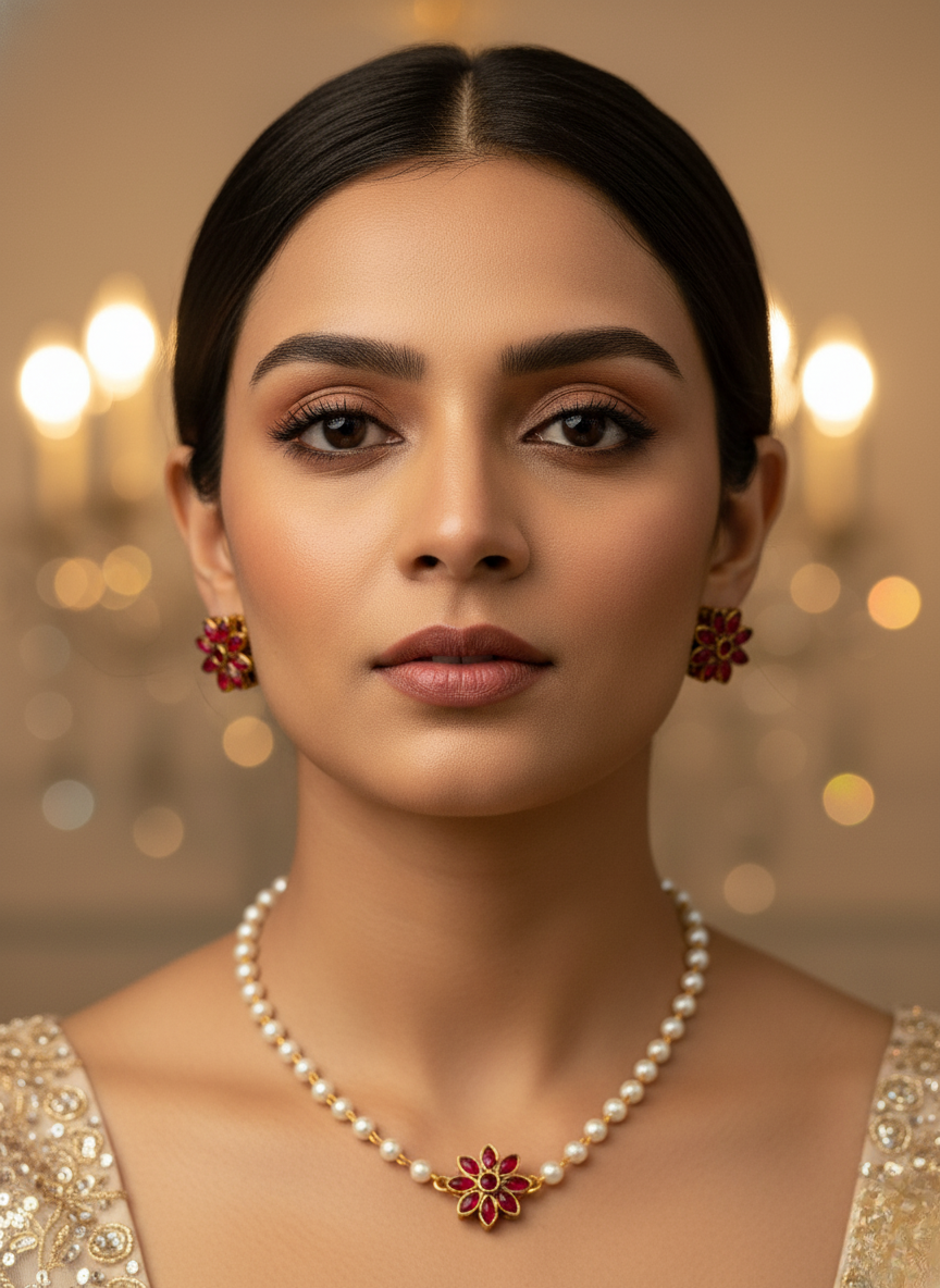 Kashwi Ruby Bloom Pearl Necklace Set