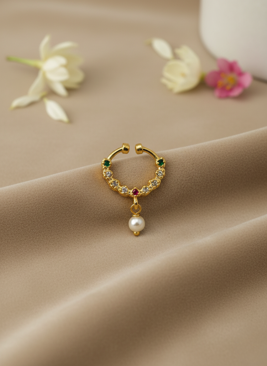 Pearl Drop AD Nose Septum – Gold Finish