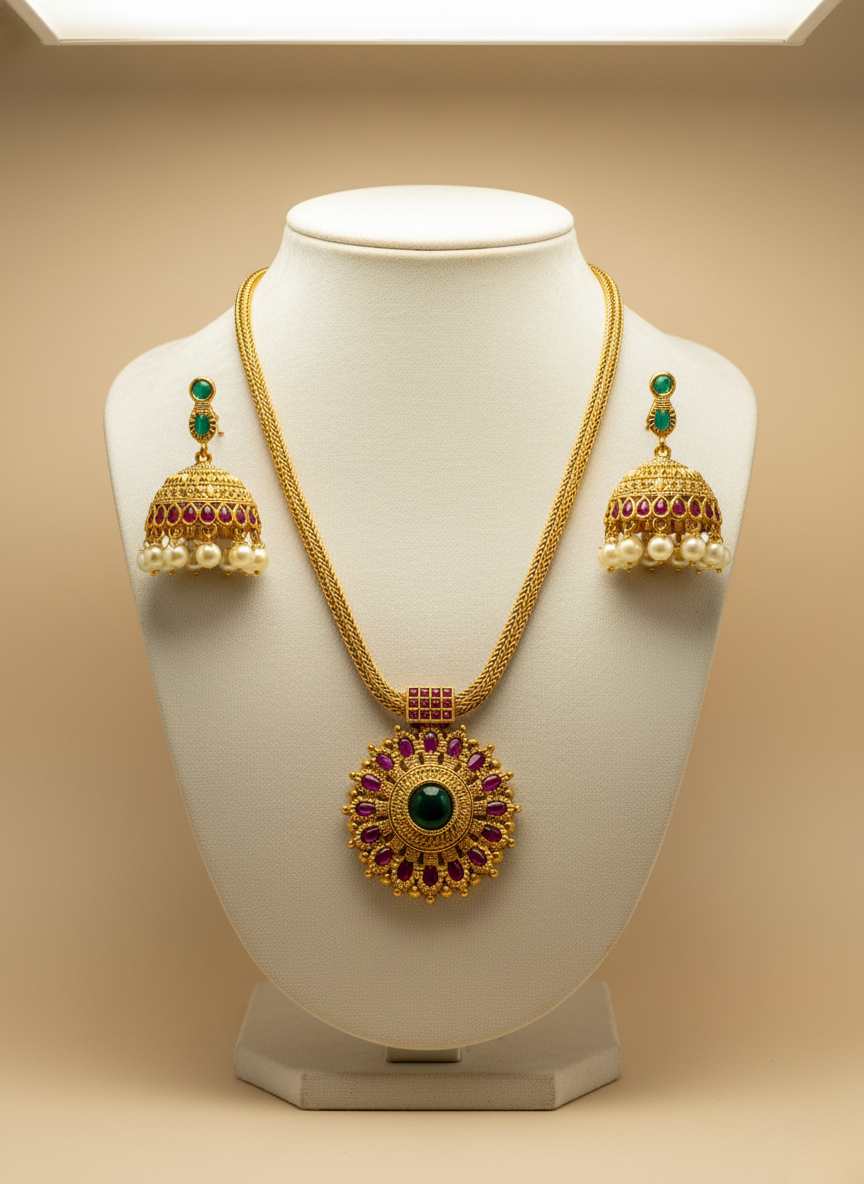 Kashwi CZ Floral Round Necklace Set