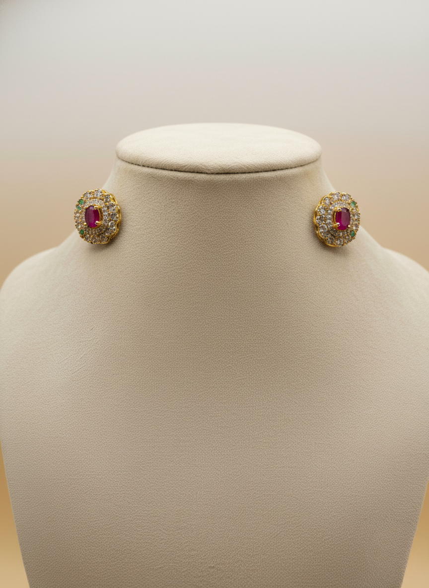 Ruby–Emerald AD Stud Earrings – Festive Radiance
