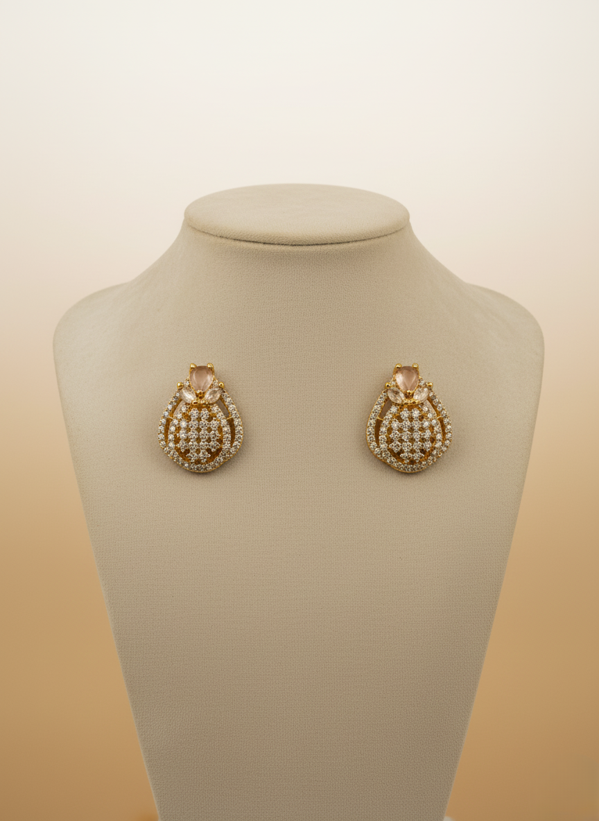 Rose Quartz AD Stud Earrings – Blush Glow