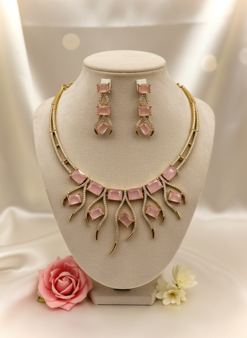 Pink Blush AD Hasli Necklace Set