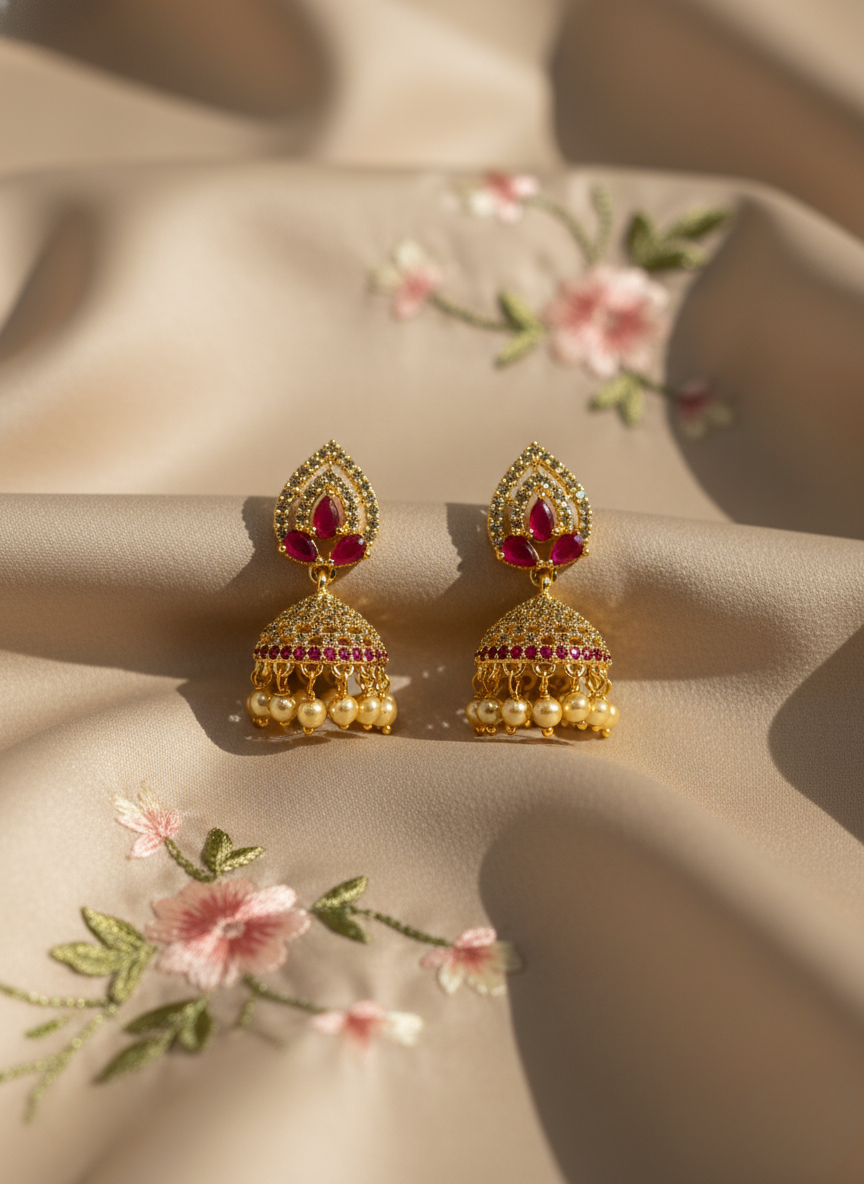Ruby AD Jhumkis – Royal Radiance
