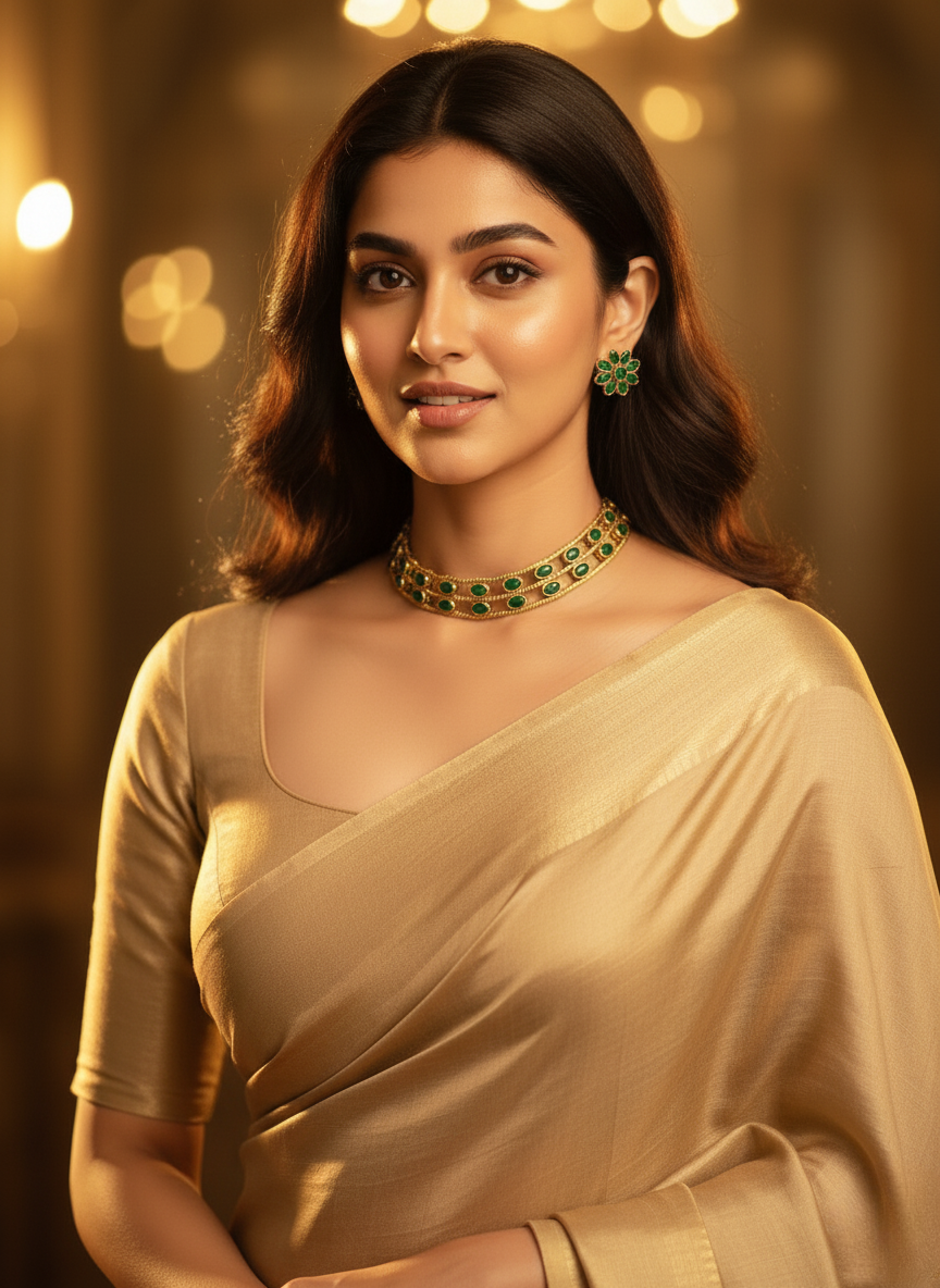 Emerald Green Choker Necklace Set – Antique Gold Finish