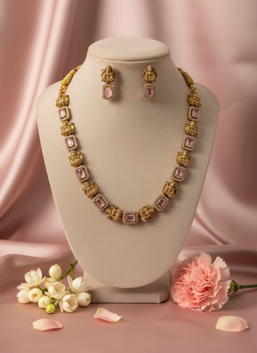 Blush Lakshmi AD Necklace Set
