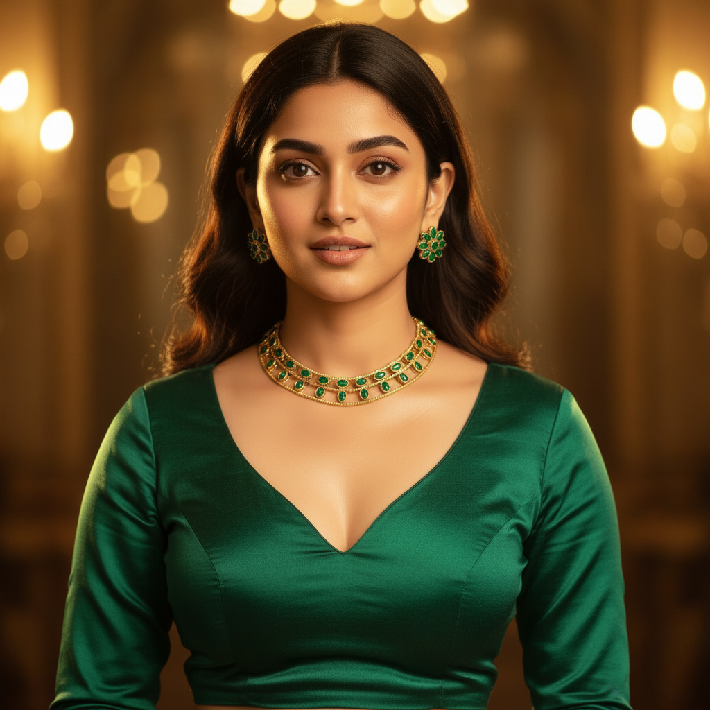 Emerald Green Double-Layer Choker Necklace Set – Antique Gold Finish