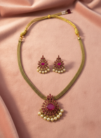 Ruby Red CZ & Pearl Necklace Set – Gold Finish