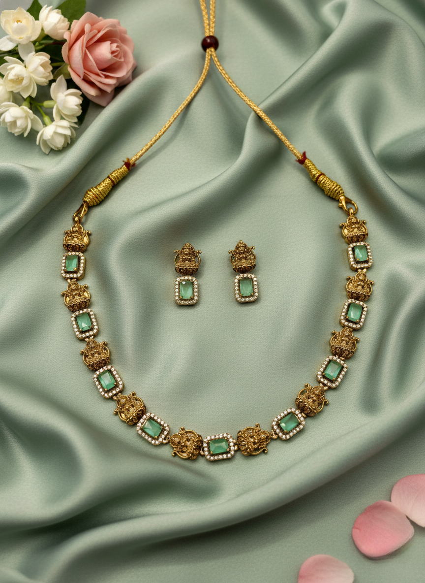 Emerald Lakshmi AD Necklace Set