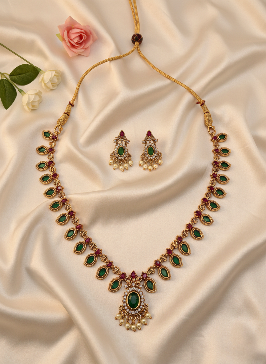 Palakka Emerald–Ruby Necklace Set – Traditional Kerala Design
