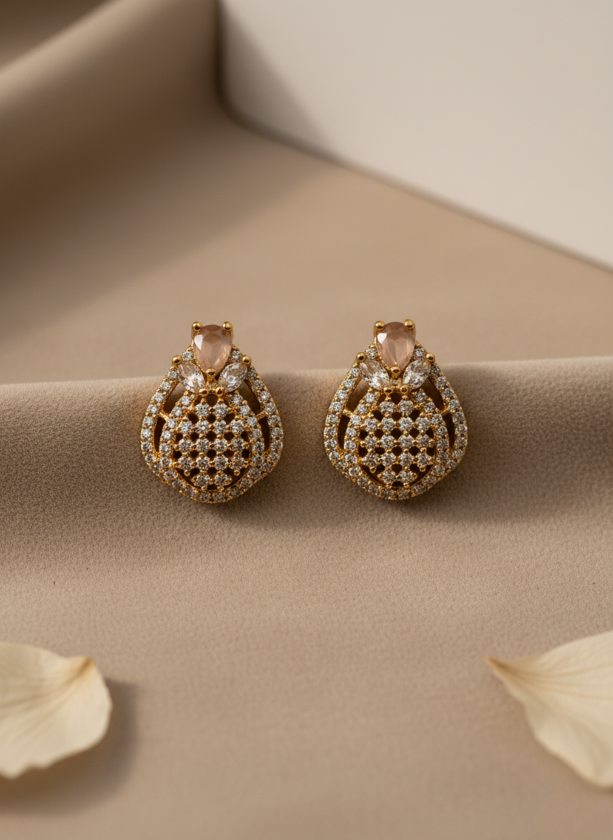 Rose Quartz AD Stud Earrings – Blush Glow