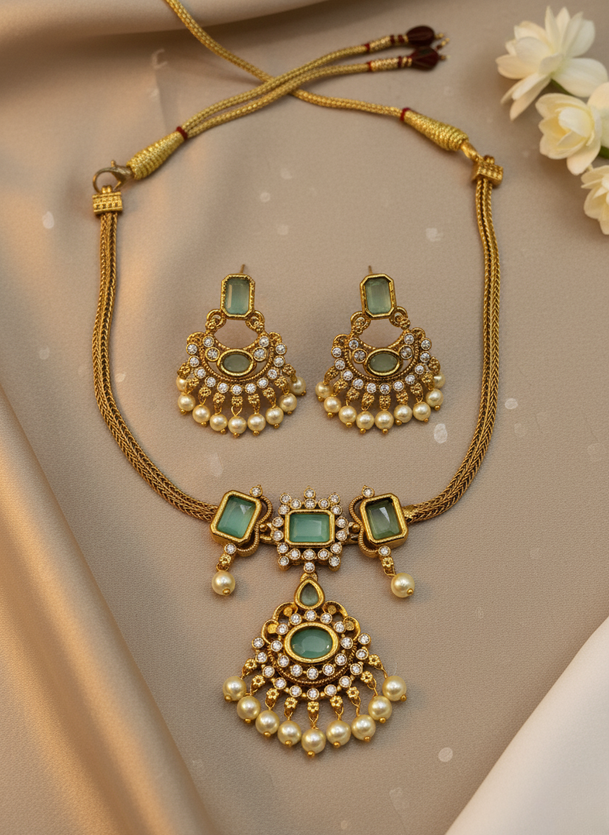 Kashwi Mint Radiance AD Necklace Set