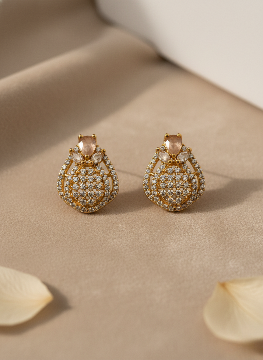 Rose Quartz AD Stud Earrings – Blush Glow
