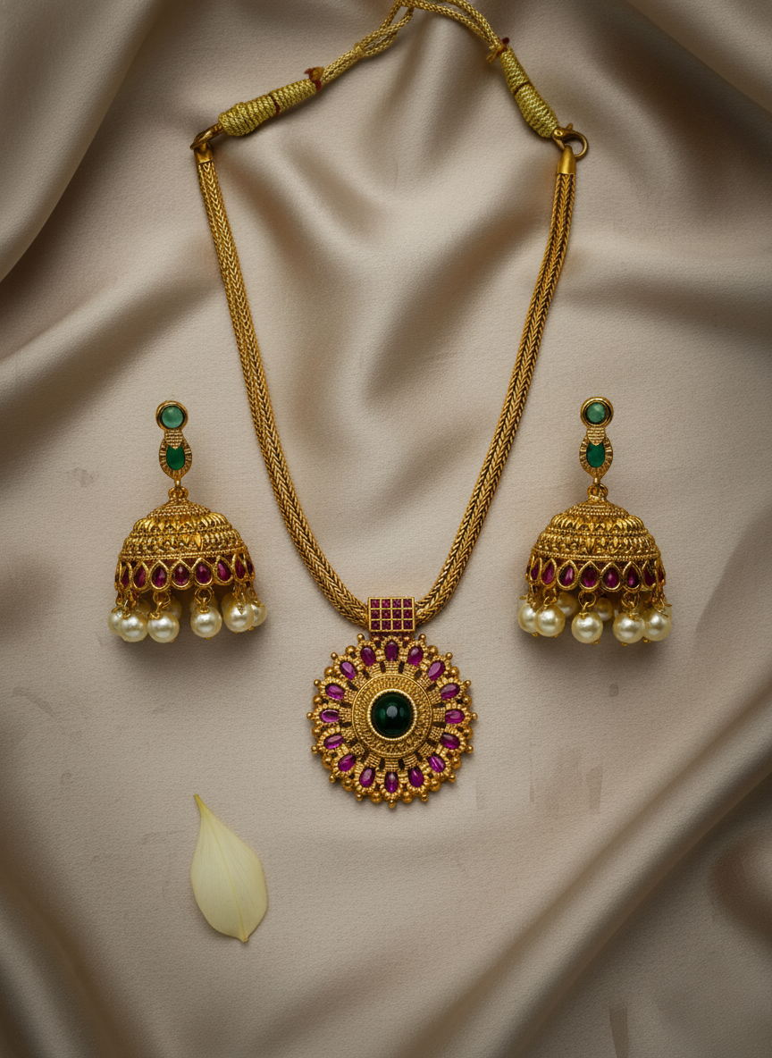 Kashwi CZ Floral Round Necklace Set