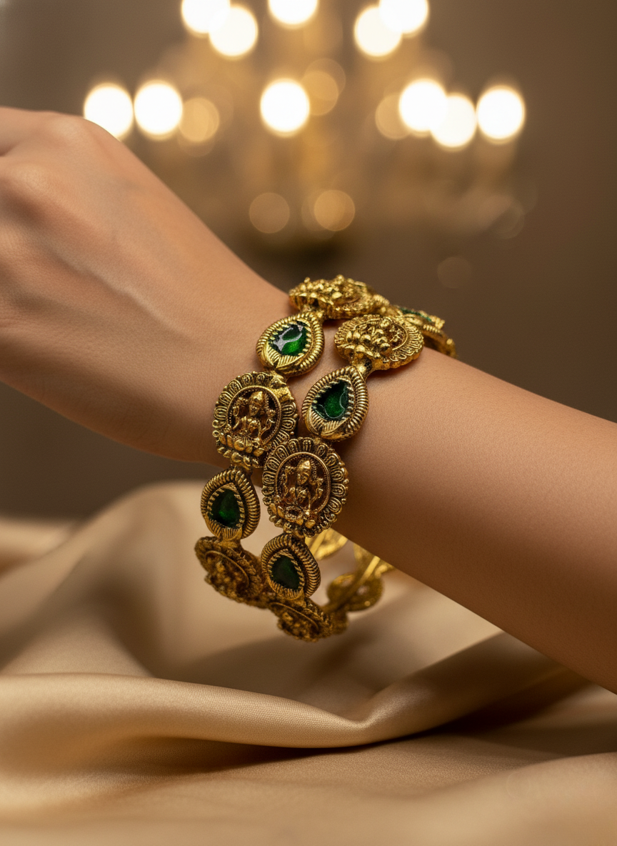 Lakshmi Motif Antique Bangles (Set of 2)